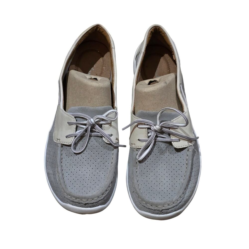 Clarks Arbor Opal Gray and Beige boat shoes 9 W